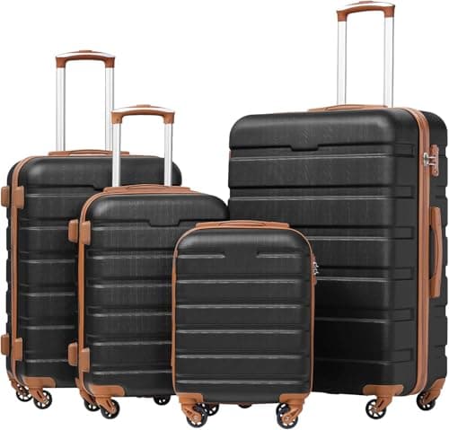 Coolife Luggage 3 Piece Set Suitcase Spinner Hardshell Lightweight TSA Lock 4 Piece Set (Family Set-Apricot Black, Sets)