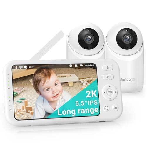 Jartoo 2K Video Baby Monitor with 2 Cameras and Audio, 3600ft Long Range Baby Monitor No WiFi, 5.5" Split Display, VOX - AI Cry Detect, ANR, IR Night Vision, 2-Way Audio, 6000mAh