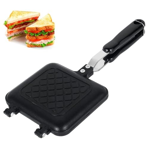 Stovetop Sandwich Maker, Camping Toastie Maker, Grilled Panini Press Maker Pan with Non-Stick Plates, Double Sided Toasted Breakfast Cast Iron Camp Cooker Frying Pan for Outdoors Home