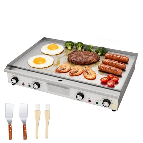MOOTACO 26" Commercial Electric Griddle, 1500W+1500W Countertop Hotplate Flat Top Grill with Timer, Stainless Steel Electric Grill BBQ Teppanyaki with Double Thermostat for Kitchen (Double Plug)