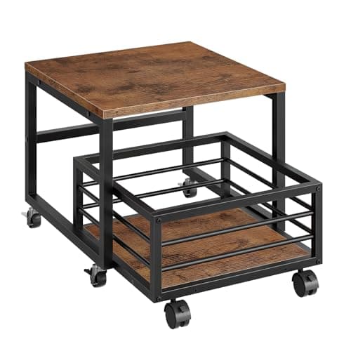 HOOBRO Mini Fridge Stand with Movable Storage Basket, Mini Fridge Cabinet with Wheels and Adjustable Feet, Sturdy Metal Frame, for Home, Apartment, Office, Dorm, Rustic Brown and Black BF155TL01