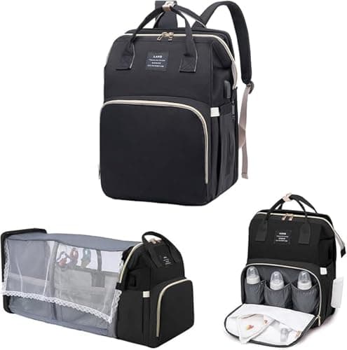 MQTQM Diaper Bag Backpack with Changing Station Waterproof Expandable Baby Diaper Bags Backpack with USB Charging Port (Black)