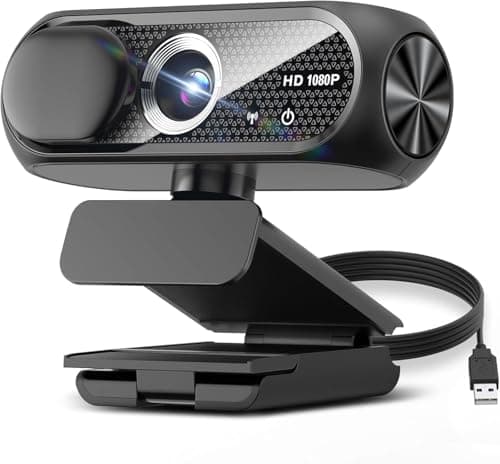 1080P HD Webcam with Microphone, Noise Cancellation, Privacy Cover, Wide-Angle Lens, Auto Light Correction, Plug & Play USB Webcam for Laptop, Desktop, PC, Mac, Zoom, Skype, Streaming