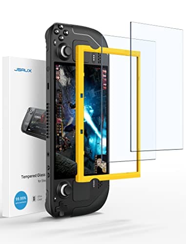 JSAUX 2-Pack Screen Protectors for Steam Deck, Ultra HD Glass Protector 9H Hardness Easy to Install with Guiding Frame Scratch Resistant Tempered Glass for Steam Deck OLED 2023, Come with Toolkits
