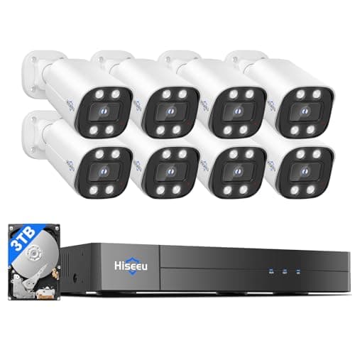 Hiseeu 4K Wired PoE Security Camera System,121°Wide Angle,w/8MP PoE Cameras,3TB HDD,Color Night Vision,2 Way Audio,Human Vehicle Detect,IP67 Weatherproof for Home Surveillance Indoor&Outdoor