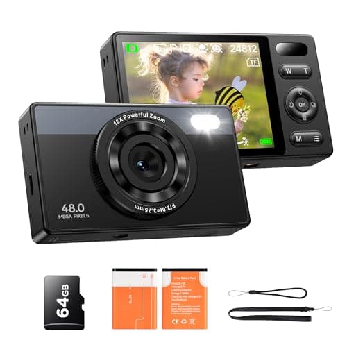 Kids' 64GB Digital Camera: 48MP Anti-Shake Vlogging Camera, 16X Zoom, Photo Filtration, Continuous Shooting, Self-Timer, Compact