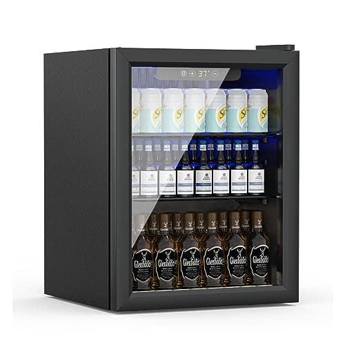 Erivess 1.6 Cubic Feet Mini Fridge, 70 Can Freestanding Beverage Refrigerator with Temperature Control for Soda Beer, Under Counter Drink Dispenser with Adjustable Shelves & Digital Display(Black)