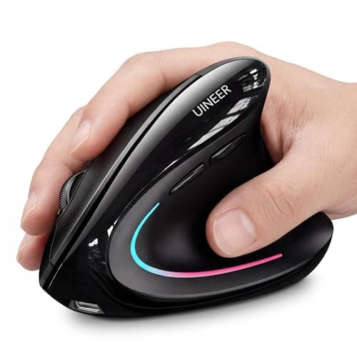 Uineer Ergonomic Wireless Mouse, Bluetooth Rechargeable Vertical Mouse, 7 Color LED, 4 DPI Adjustable, USB-A, Wrist Strain Relief,Optical Mice for Computer/PC/Laptop, Black (Black)