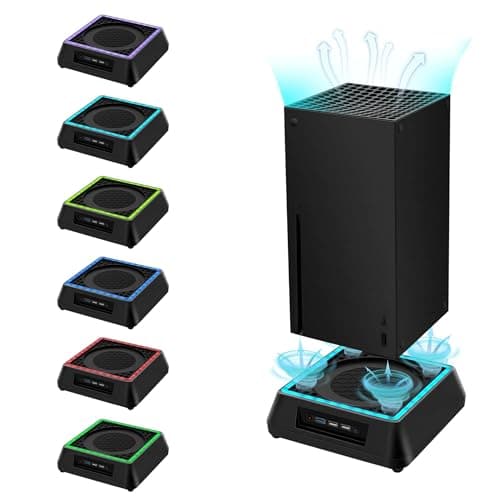 Mcbazel Cooling Stand with RGB Light for Xbox Series X with Extra USB Ports Vertical Light Stand with 6 Colors 3 Level Adjustable Speed Cooling Fan Compatible with Xbox Series X
