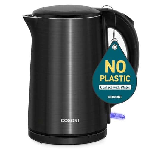 Cosori Electric Kettle Stainless Steel, Cordless,1500W Fast Boiling Water, Auto Shut-Off & Boil-Dry Protection, 1.5L Wide-Open Lid Electric Tea Kettle, Double Wall, Black