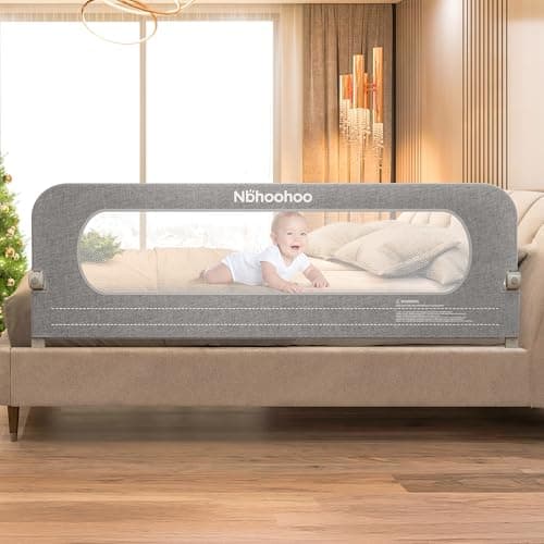 NBHOOHOO Toddler Bed Rail 71 Inch - Foldable Swing Down Bed Rails for Toddlers, Gap Free Double Crossbar Safety Bed Guard Rail for Kids, No Tool Install Fence for Twin Full Queen King Beds, Grey