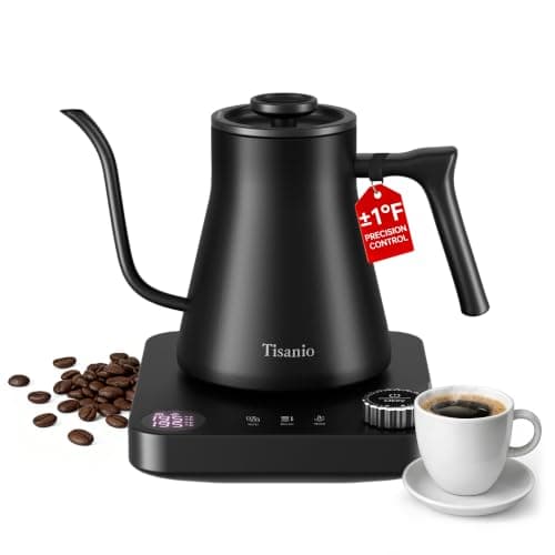 Gooseneck Electric Kettle with ±1°F Precise Temperature Control, Smart Two-Stage Heating, 304 Stainless Steel Interior, Fast Boil & 2-Hour Keep Warm, Pour Over Coffee & Tea, 0.9L,Black