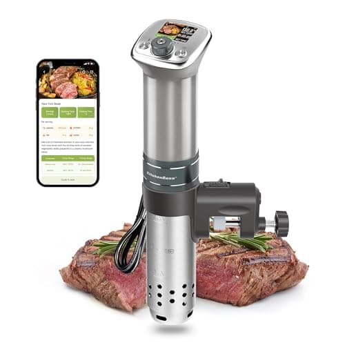 KitchenBoss WiFi Sous Vide 1100W: Ultra-quiet Sous-vide Cooker Built-in LCD Recipes IPX7 Waterproof, Magnetic Knob Immersion Circulator Accurate Temperature APP Control (silver)