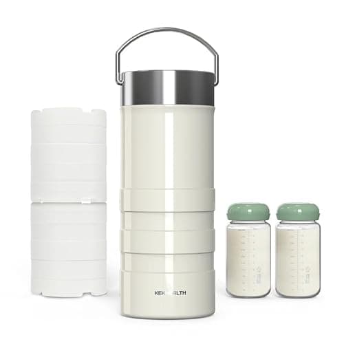 KEKHEALTH 650 mL Premium Stainless Steel Breast Milk Cooler, 360° Cooling Gel Ring, 24-Hour Cold Storage, 2 BPA-Free 325 mL Bottles, Leak-Proof, Designed for Working Moms and Full-Day Outings