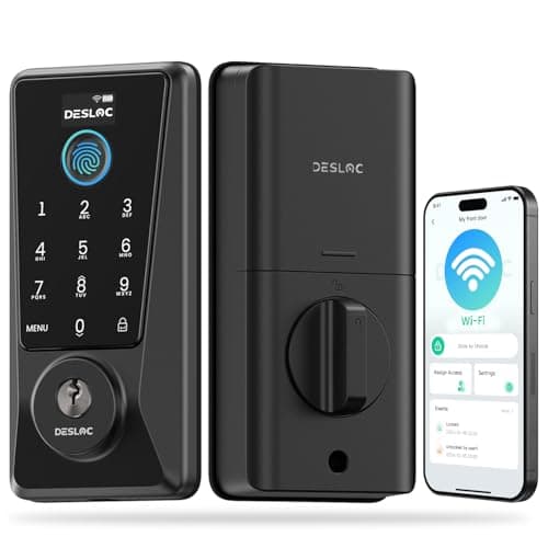 DESLOC Smart Lock D110 Plus, WiFi Fingerprint Smart Front Door Lock with Touchscreen Keypad, App Remote Control, Auto Lock, Keyless Entry Deadbolt, 100 Anti-Peep PIN Codes, IP54 Waterproof