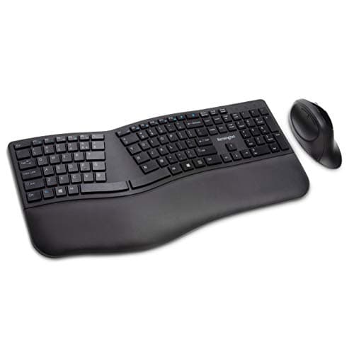 Kensington Pro Fit Ergonomic Wireless Keyboard and Mouse, Low Profile, Silent and Spill-Proof Keys, Bluetooth & USB Connection - Black K75406US