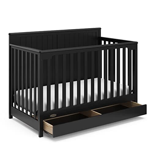 Graco Hadley 5-in-1 Convertible Crib with Drawer (Black) – Crib with Drawer Combo, Includes Full-Size Nursery Storage Drawer, Converts from Baby Crib to Toddler Bed, Daybed and Full-Size Bed
