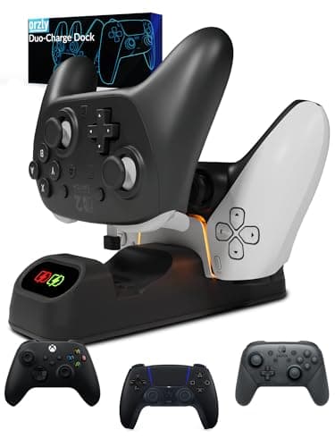 Controller Charging Dock Stand for PlayStation 5 DualSense, Nintendo Switch Pro & Switch 2, Xbox Series X|S Google Stadia Dual USB-C Charger Orzly Design – Great Gamers Gift