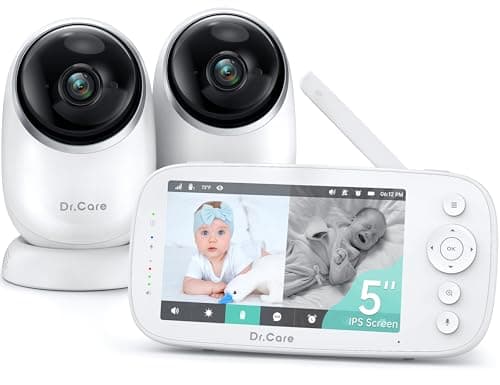 Dr.Care NovaView Video Baby Monitor with 2 Cameras - 5" 1080P Split Screen Display, 5000mAh Battery, Night Vision, Real-Time/VOX,Pan & Tilt, 1000ft Range, 2-Way Audio, No WiFi（2 Cameras + 1 Monitor）