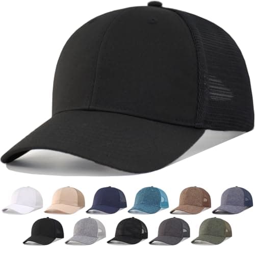 CYGTE XL, XXL Plus Size Snapback Trucker Hat Extra Large Big Head Men’s Deep Tall Baseball Cap Adjustable Mesh-Back Summer Work Ball Cap - Black