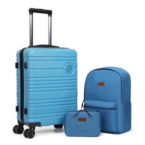 Aklsvion ABS+PC Carry on Luggage Set with Backpack 3 Pcs suitcace with Spinner Wheels TSA Lock 20-in Hardshell Lightweight Luggage Set (Sky Blue)