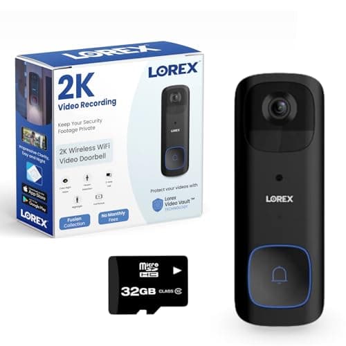 Lorex 2K Battery-Operated Wi-Fi Smart Video Doorbell | Black | Nightlight | Color Night Vision | Motion Detection | Includes 32GB MicroSD | No Monthly Fee | IP65 Weatherproof