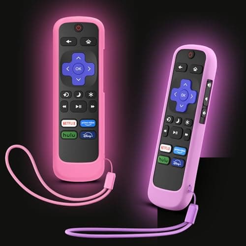 2 Pack Remote Cover for Hisense TCL Roku TV, Universal Silicone Replacement Remote Case Compatible with Roku Voice Remote, Glow in The Dark (Pink+Purple)