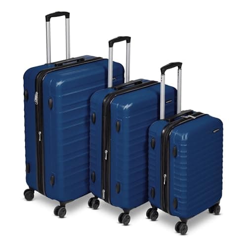 Amazon Basics 3-Piece Luggage Set (21", 26", 30"), Hardshell Suitcases With Wheels, Expandable For Up to 25% More Space, With Scratch-Resistant Surface, Four Multi-directional Wheels, Navy Blue