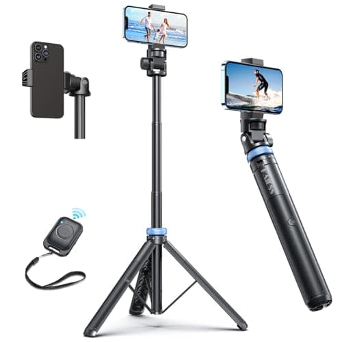 Kaiess 62" Phone Tripod, Selfie Stick Tripod & Phone Tripod Stand with Remote, Cell Phone Tripod for iPhone, Extendable Travel Tripod Compatible with iPhone/Android/Camera