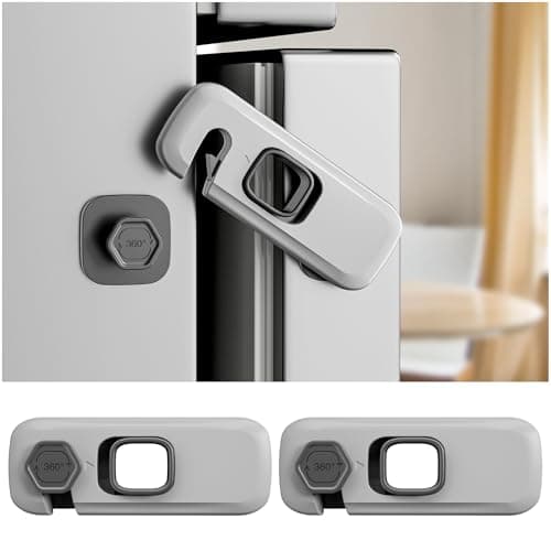 2 Pack Fridge Lock Child Safety, Baby Proofing Freezer Door Latch-3M Sticky Adhesive for Secure Hold, Refrigerator Lock for Baby/Toddler/Pet Proof Freezer Latch, Fits Upright Freezers, Ovens, Cabinets