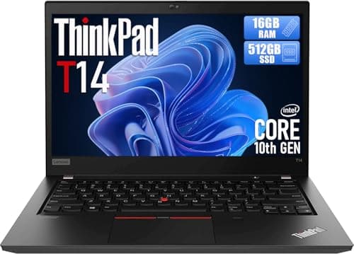 Lenovo Thinkpad T14 Gen 1 Laptop Computer, 10th Gen Quad-Core i5-10310U, 16GB DDR4, 512GB SSD, Backlit Keyboard, Thunderbolt 3, HDMI, Windows 11 Pro (Renewed)
