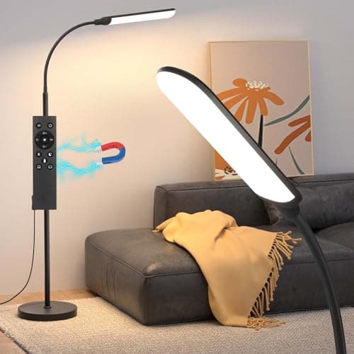 LED Floor Lamp, 18W Super Bright Floor Lamp for Living Room, Adjustable Stepless Colors & Brightness Standing Lamp, Eye Caring Reading Light with Remote for Bedroom Office