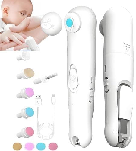 Baby Nail Trimmer and Clippers 2 in 1, Baby Nail File Electric with Light & 6 Grinding Heads, Newborn Toddler Kids Nail Trim and Polish Kit, Baby Nail Care, Infant Grooming Kit