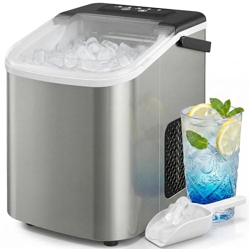 HOMCOM Portable Ice Maker Countertop, 9 Cubes Ready in 7 Mins, 26lbs/24H, 2 Sizes of Bullet, Self-Cleaning Ice Maker Machine with Handle, Scoop & Basket for Kitchen RV Camping