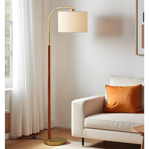 FINNCHY 66” Walnut Gold Floor Lamp for Living Room, 1200 Lumens 3-Level Brightness Arc Floor Lamp for Bedroom, Wood Vintage Mid Century Modern Standing Lamp, Adjustable Lampshade, LED Bulb Included