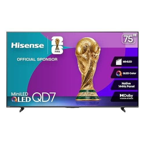 Hisense 75QD7QFM - 75" 4K Smart Mini-LED Fire TV (2025 Model), QLED Color, 144Hz Game Mode PRO, Dolby Vision, Dolby Atmos, AI Smooth Motion with MEMC, Alexa Built in with Voice Remote