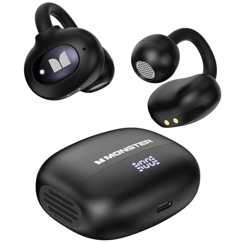 Monster Open-Ear AC339 Earbuds, Bluetooth 6.0 Headphones Stereo Sound, Clip-on Wireless Earbuds 40 Hours Playback,Touch Control, IPX6 Waterproof,Black