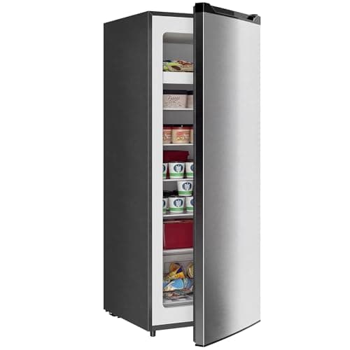 HOMCOM 7.0 Cu.Ft Upright Freezer, Convertible Refrigerator/Freezer with 6 Adjustable Glass Shelves, Reversible Door for Kitchen, Dorm, Apartment and Office, Silver