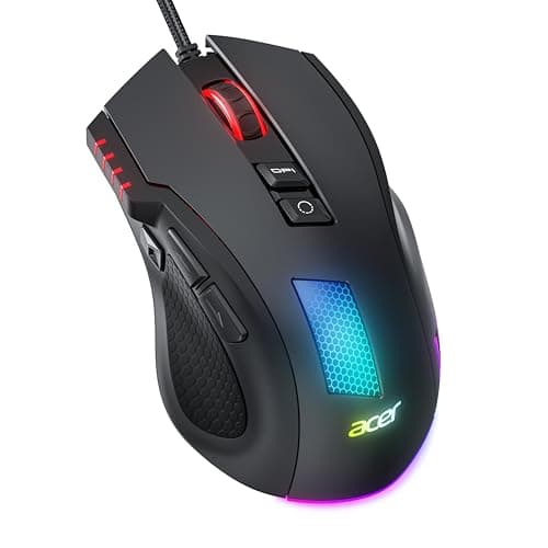 Acer Wired Gaming Mouse, 12800 DPI RGB Computer Mouse with High Optical Sensor, Ergonomic Mouse Customized 6 Programmable Buttons, 12 Backlights, and Rapid Fire Button with Driver for Laptop, PC, Mac
