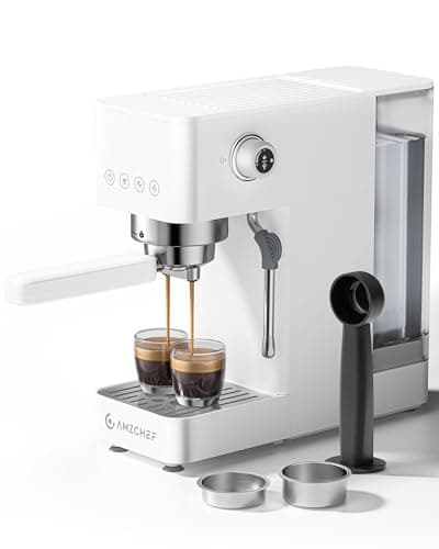 AMZCHEF 20 Bar Espresso Machine with Steam Wand, Compact Coffee Maker for Cappuccino, Latte & Americano, 51oz Removable Water Tank, 1350W Fast Heating - Perfect for Home Use, White