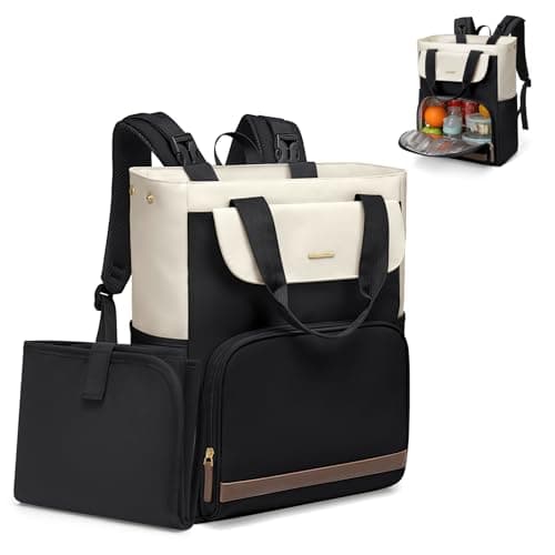 Diaper Bag Backpack with Portable Changing Pad 25L Baby Bag Insulated lunch box Backpack Fits 17.3" Laptop (Black & White)