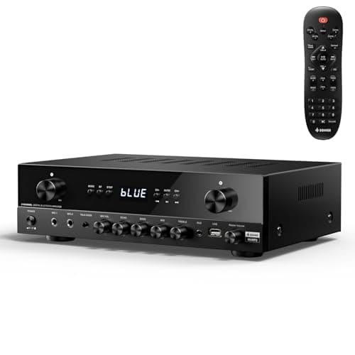 Donner Stereo Audio Amplifier, 600W Peak 2 Channel Receiver with Bluetooth 5.3, Phono, Optical, Coaxial, USB, FM, 2 Mic-in, Aux, RCA Input for Home, Karaoke, Theater Speakers, MAMP2