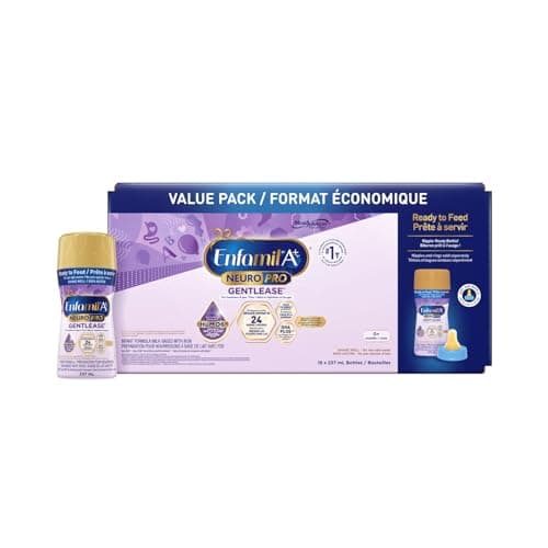 Enfamil A+ NeuroPro Gentlease, Baby Formla, Ready to Feed, Nipple-Ready Bottles, with Brain Building DHA, 0+ Months, 18 x 237mL