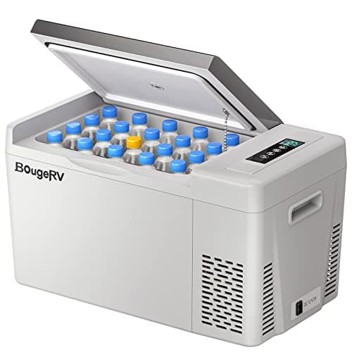 BougeRV 12 Volt Refrigerator 12V Car Fridge 23 Quart(22L) Freezer Compressor Cooler 12/24V DC 110~240 Volt AC for Truck Van RV SUV Travel Road Trips Tailgating -8℉~50℉(Grey)