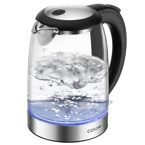 COSORI Plastic-Free Electric Kettle, Odorless Boiling 1.7L Borosilicate Glass, 1500W Cordless, Auto Shut Off - For Coffee, Tea & Hot Water, Black