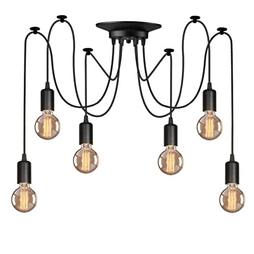 Black Pendant Light, Vintage Farmhouse Hanging Ceiling Light Industrial Rustic DIY Spider Pendant Lighting Fixtures for Kitchen Island Bedroom Living Room Dining Room, 6 Heads