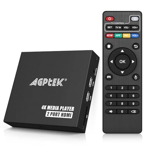 Media Player, 2 HDMI Ports 1080P Full-HD Portable Digital Player, Play Video and Photos with USB Drive/SD Cards/HDD/External Devices, HDMI/AV/VGA Output