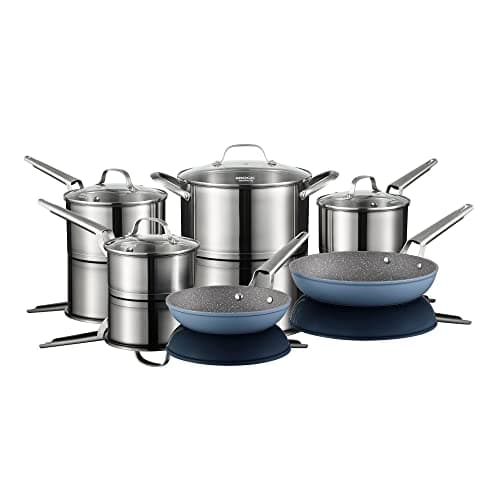 Starfrit The Rock Wave 10PC Cookware Set, Stainless Steel, Blue/Gray