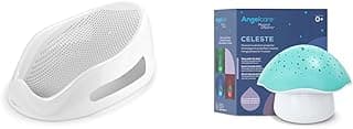 Angelcare Baby Bath Support (Grey) + Celeste Musical Mushroom Night Light Baby Projector Bundle