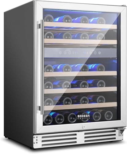 BODEGACOOLER Wine Cellar with Glass Door,24 Inch Dual Zone Wine Refrigerator,Wine Fridge Double-Layer Tempered,Silent Cooling Hold 46 Bottles Red,Rose Sparkling Wines,Temperature Memory Function